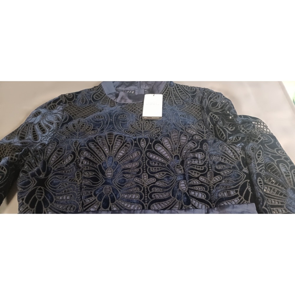 NWT Womens Maxi Dress 12 BLUE BLACK Mesh Floral Long Sleeve dark elegant formal - Picture 14 of 14